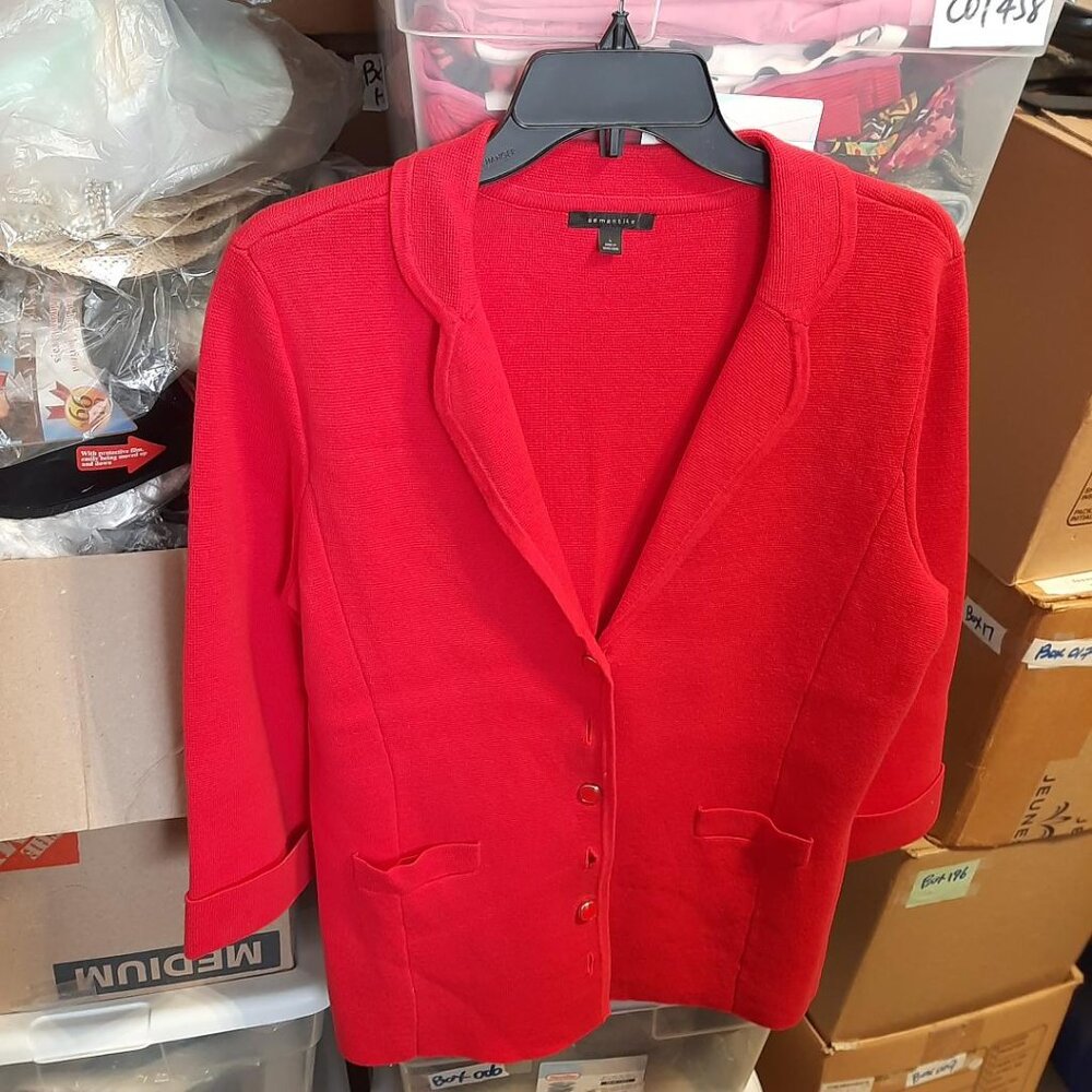 NEW ! Semantiks Women Jacket Coat Knit 2 Pockets 100% Cotton Red Sz L